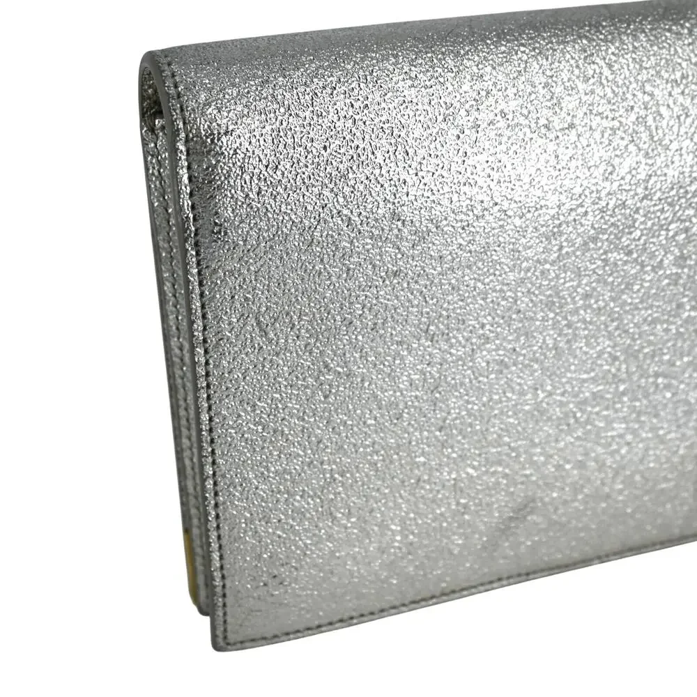 Saint Laurent Champagne Metallic Leather Clutch